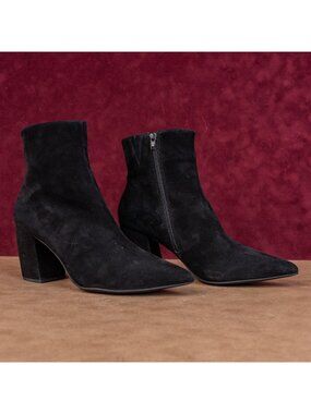 Jeffrey Campbell Women Black Suede Pointy toe Party Zip Ankle Boots sz 9.5